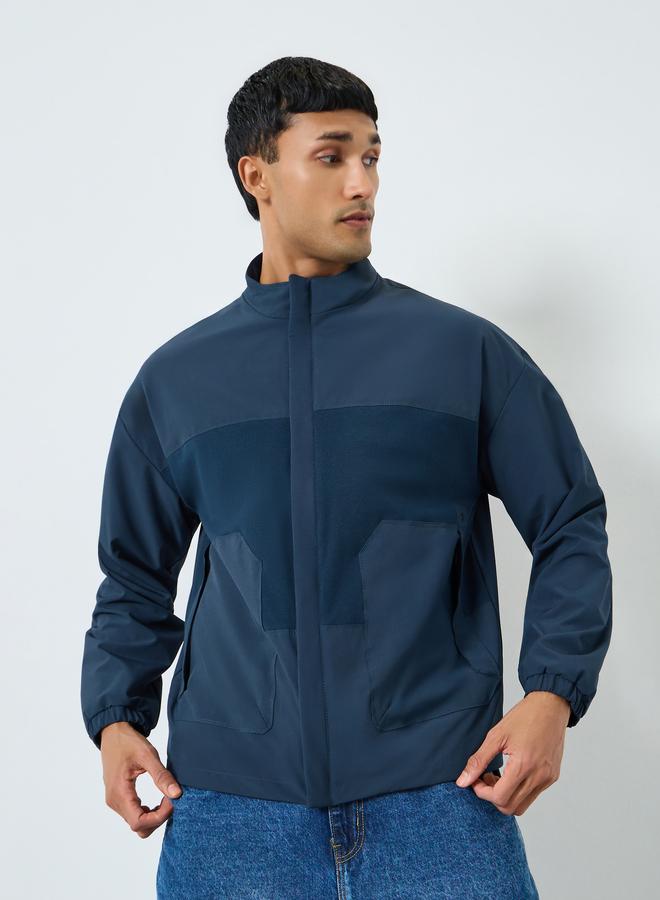 Styli Men Blue Color Block Zip-Up Jacket - Image 3